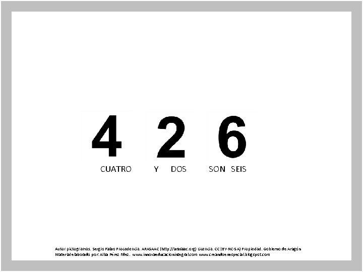 CUATRO Y DOS SON SEIS Autor pictogramas: Sergio Palao Procedencia: ARASAAC (http: //arasaac. org)