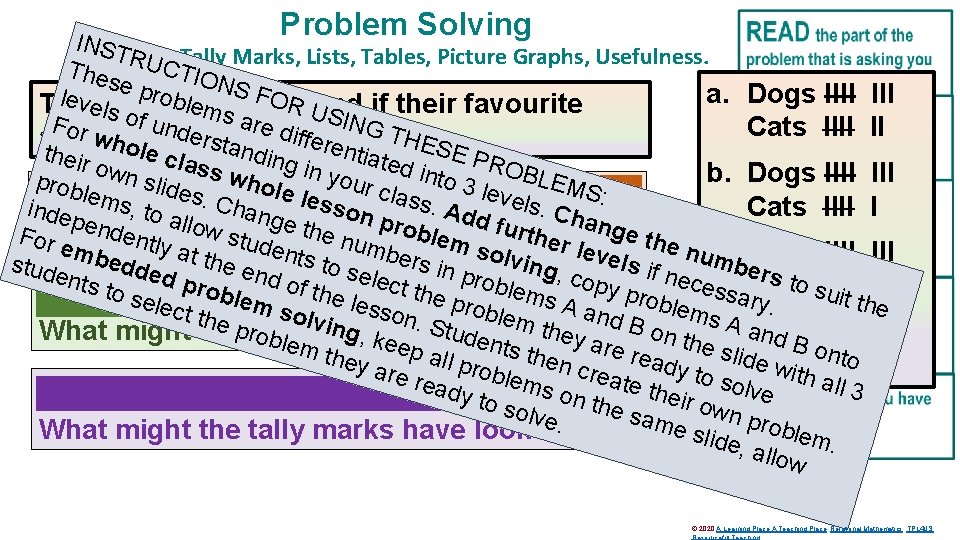 Problem Solving INST Data R in Tally Marks, Lists, Tables, Picture Graphs, Usefulness. Thes