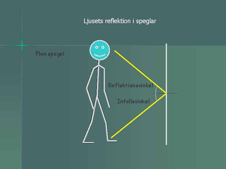 Ljusets reflektion i speglar Plan spegel Reflektionsvinkel Infallsvinkel 