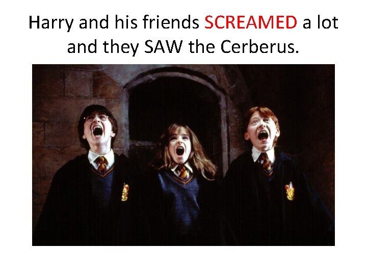 Harry and his friends SCREAMED a lot and they SAW the Cerberus. 