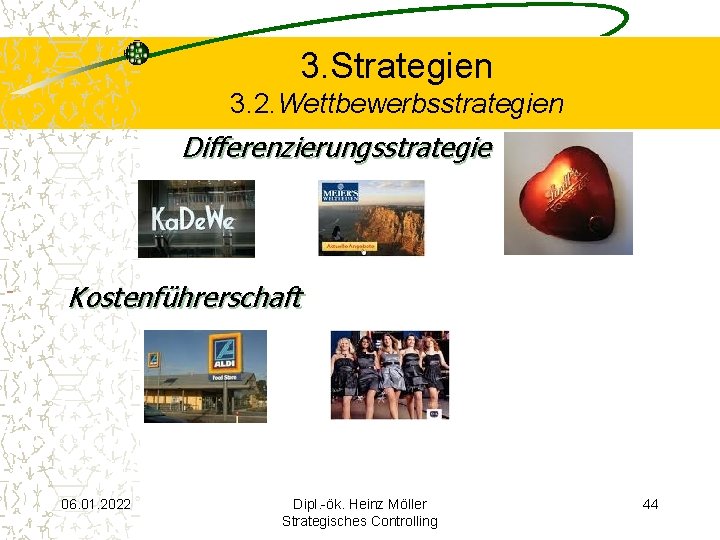 3. Strategien 3. 2. Wettbewerbsstrategien Differenzierungsstrategie Kostenführerschaft 06. 01. 2022 Dipl. -ök. Heinz Möller