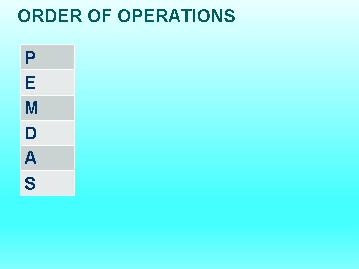 ORDER OF OPERATIONS P E M D A S 