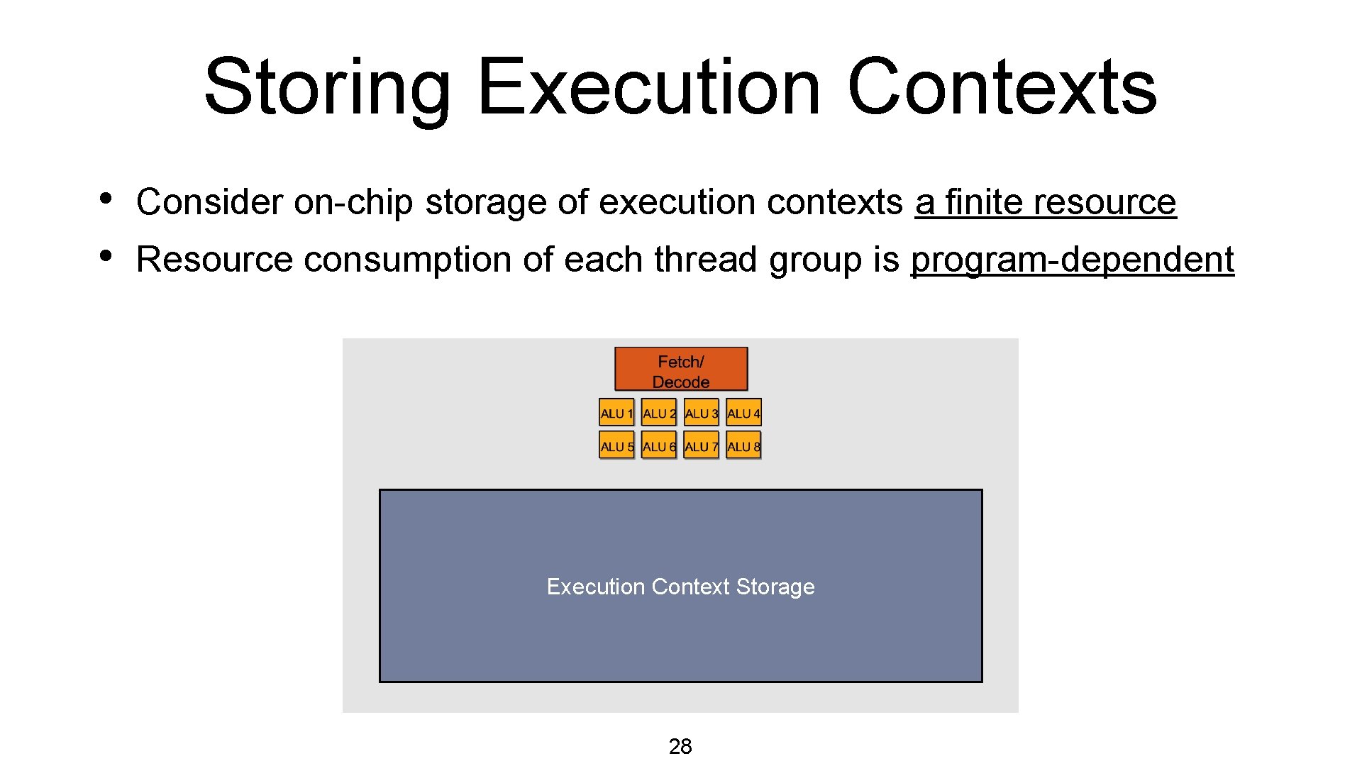 Storing Execution Contexts • • Consider on-chip storage of execution contexts a finite resource