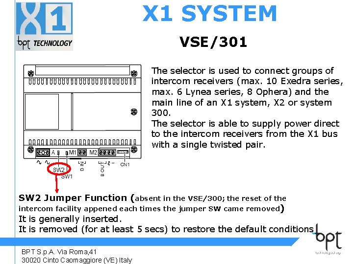 X 1 SYSTEM VSE/301 The selector is used to connect groups of intercom receivers