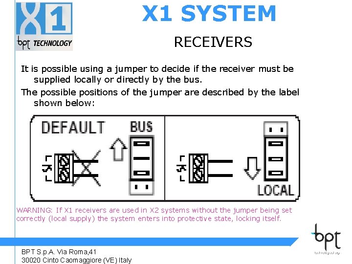 X 1 SYSTEM RECEIVERS It is possible using a jumper to decide if the