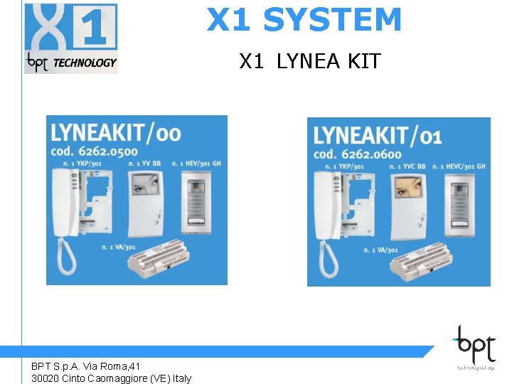 X 1 SYSTEM X 1 LYNEA KIT BPT S. p. A. Via Roma, 41