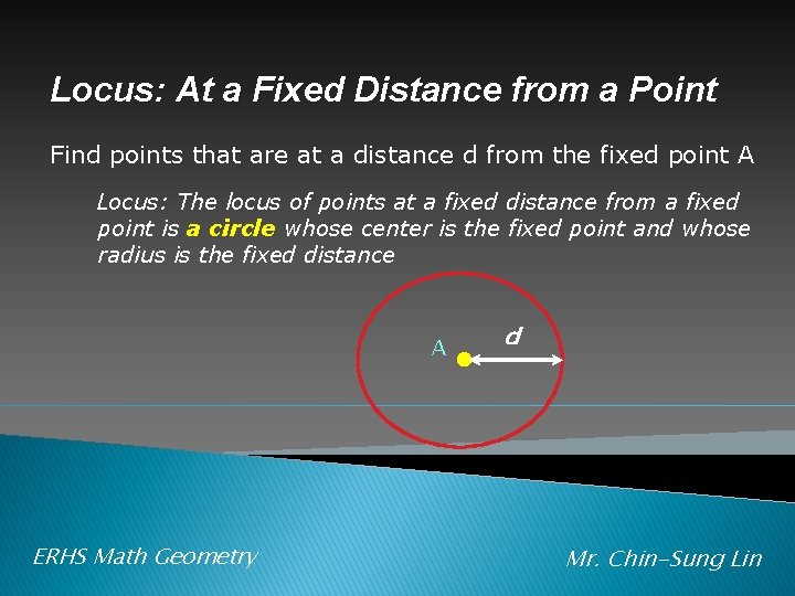 Locus: At a Fixed Distance from a Point Find points that are at a
