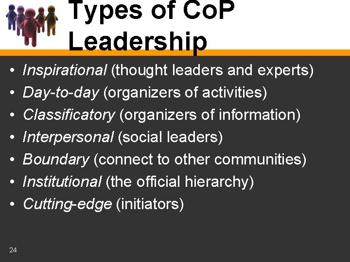 Types of Co. P Leadership • • 24 Inspirational (thought leaders and experts) Day-to-day