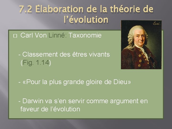 7. 2 Élaboration de la théorie de l’évolution � Carl Von Linné: Taxonomie -