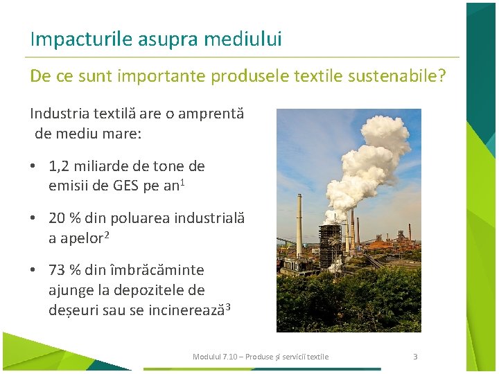 Impacturile asupra mediului De ce sunt importante produsele textile sustenabile? Industria textilă are o