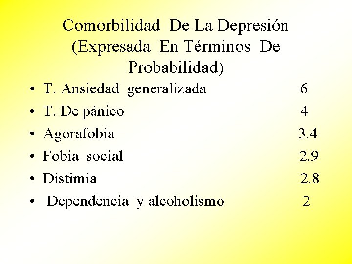 Comorbilidad De La Depresión (Expresada En Términos De Probabilidad) • • • T. Ansiedad