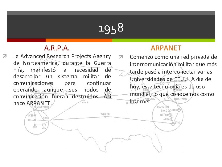 1958 A. R. P. A. La Advanced Research Projects Agency de Norteamérica, durante la