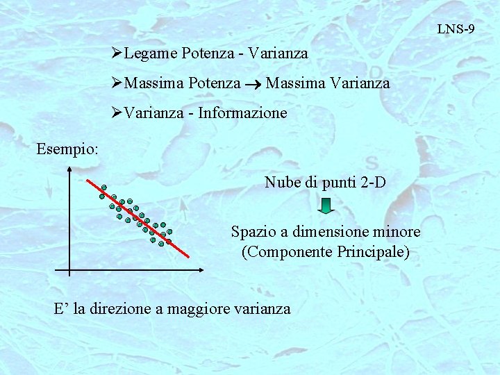 LNS-9 ØLegame Potenza - Varianza ØMassima Potenza Massima Varianza ØVarianza - Informazione Esempio: Nube