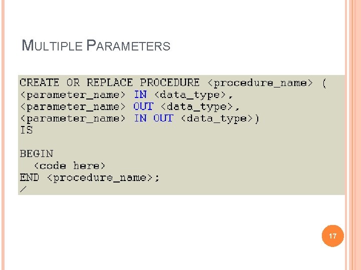 MULTIPLE PARAMETERS 17 