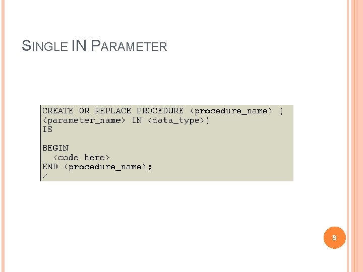 SINGLE IN PARAMETER 9 