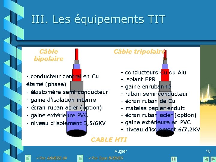 III. Les équipements TIT Câble bipolaire - Câble tripolaire - conducteur central en Cu