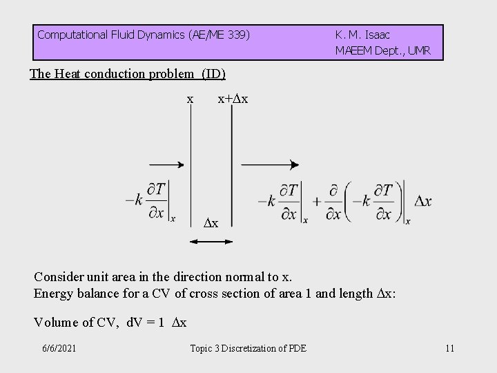 Computational Fluid Dynamics (AE/ME 339) K. M. Isaac MAEEM Dept. , UMR The Heat