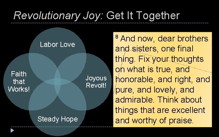 Revolutionary Joy: Get It Together 8 And Labor Love Faith that Works! Joyous Revolt!