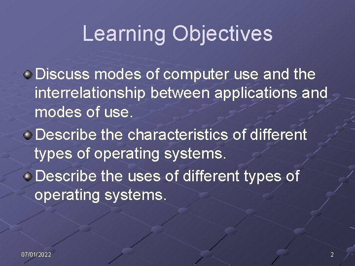 Learning Objectives Discuss modes of computer use and the interrelationship between applications and modes