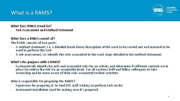 What is a RAMS? What does RAMS stand for? - Risk Assessment and Method