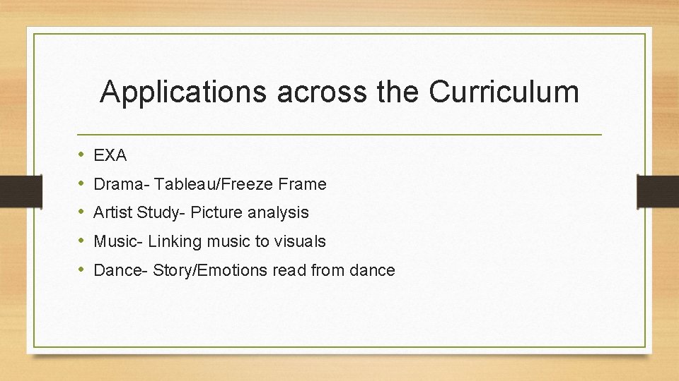 Applications across the Curriculum • • • EXA Drama- Tableau/Freeze Frame Artist Study- Picture
