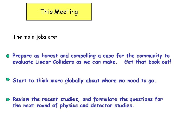 This Meeting The main jobs are: Prepare as honest and compelling a case for
