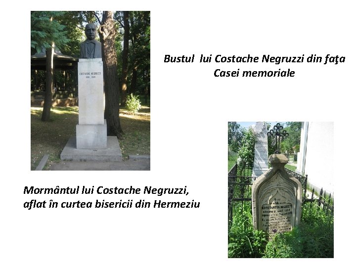 Bustul lui Costache Negruzzi din faţa Casei memoriale Mormântul lui Costache Negruzzi, aflat în