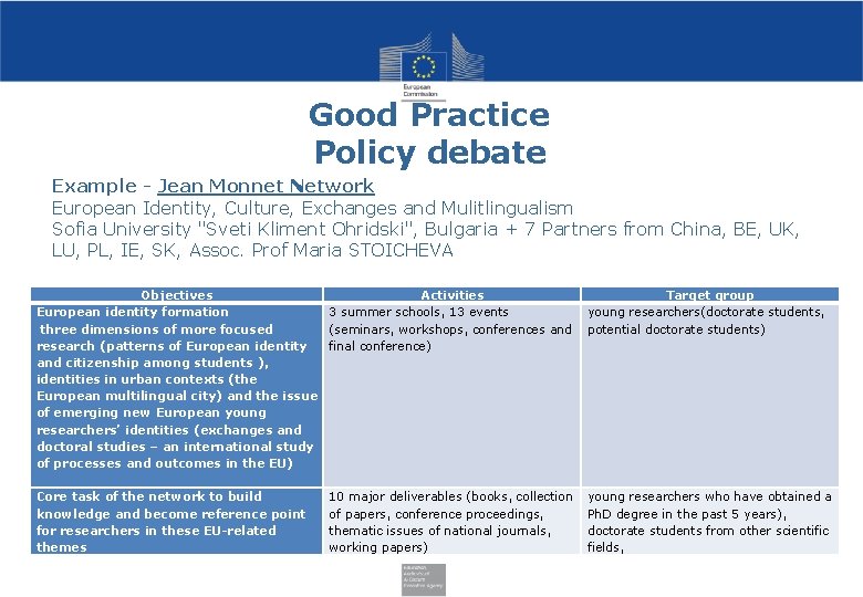 Good Practice Policy debate Example - Jean Monnet Network European Identity, Culture, Exchanges and