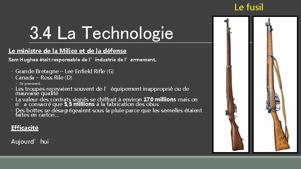 Le fusil 3. 4 La Technologie Le ministre de la Milice et de la
