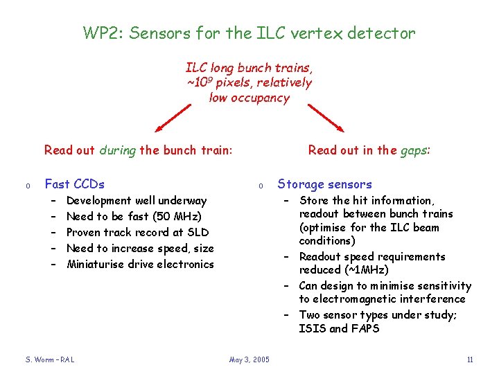 WP 2: Sensors for the ILC vertex detector ILC long bunch trains, ~109 pixels,