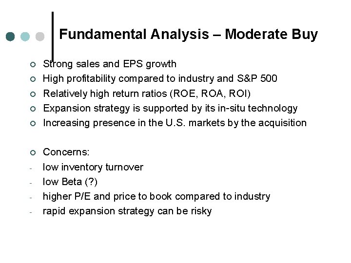 Fundamental Analysis – Moderate Buy ¢ ¢ ¢ - Strong sales and EPS growth