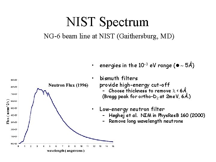 NIST Spectrum NG-6 beam line at NIST (Gaithersburg, MD) • energies in the 10