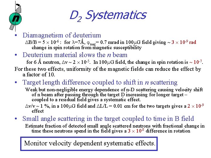 n D 2 Systematics • Diamagnetism of deuterium DB/B = 5 10 -6 :