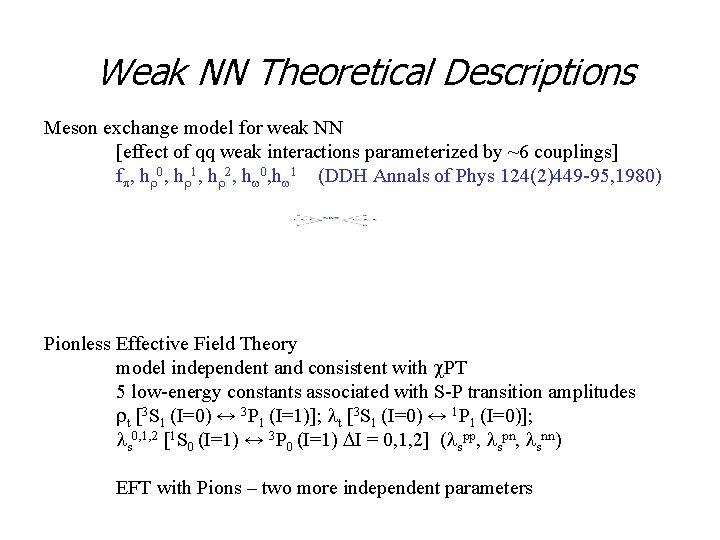 Weak NN Theoretical Descriptions Meson exchange model for weak NN [effect of qq weak