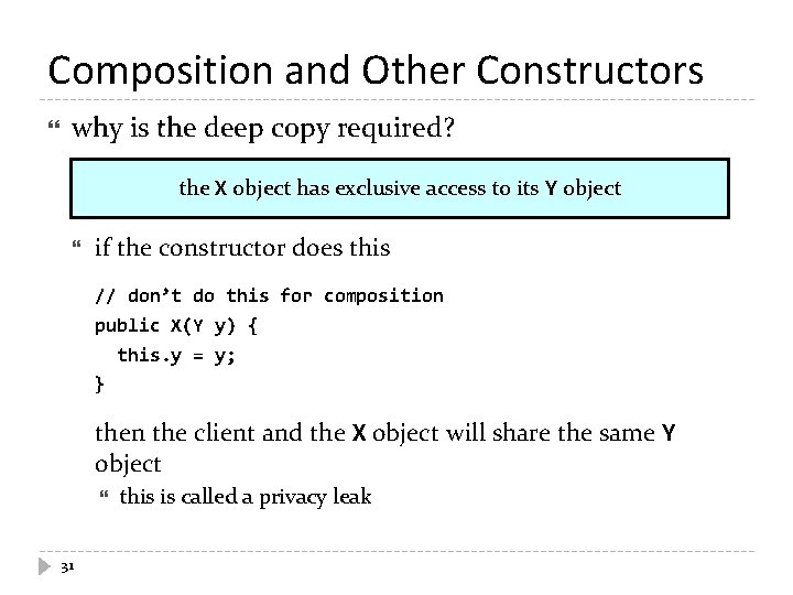 Composition and Other Constructors why is the deep copy required? the X object has