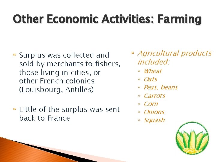 Other Economic Activities: Farming Surplus was collected and sold by merchants to fishers, those