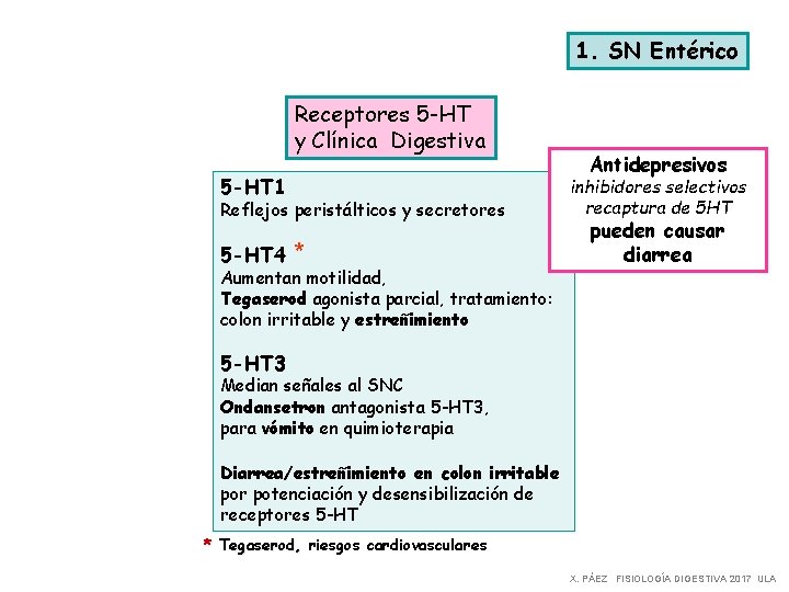 1. SN Entérico Receptores 5 -HT y Clínica Digestiva 5 -HT 1 Reflejos peristálticos