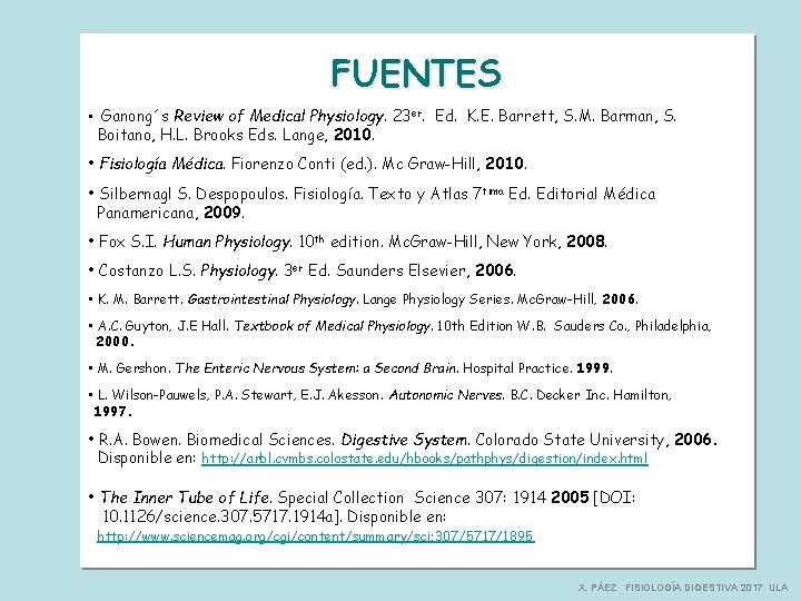 FUENTES • Ganong´s Review of Medical Physiology. 23 er. Ed. K. E. Barrett, S.