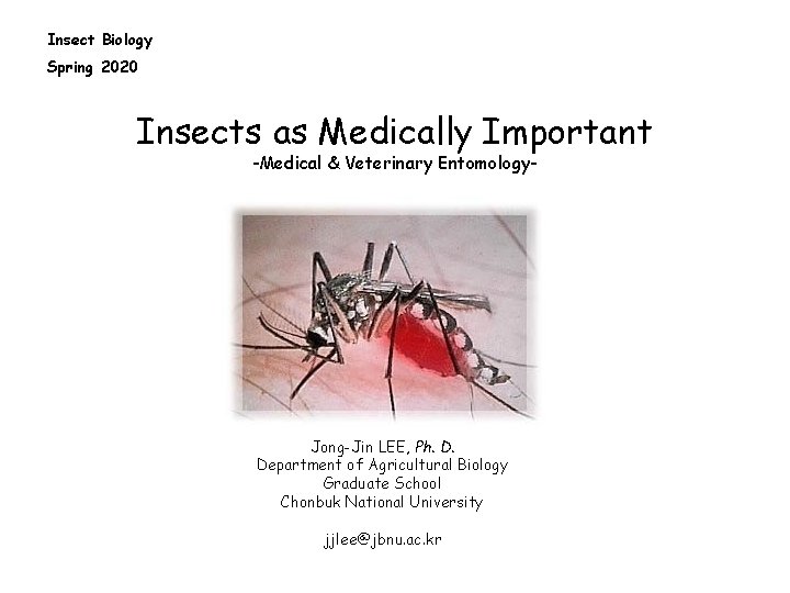 Insect Biology Spring 2020 Insects as Medically Important -Medical & Veterinary Entomology- Jong-Jin LEE,