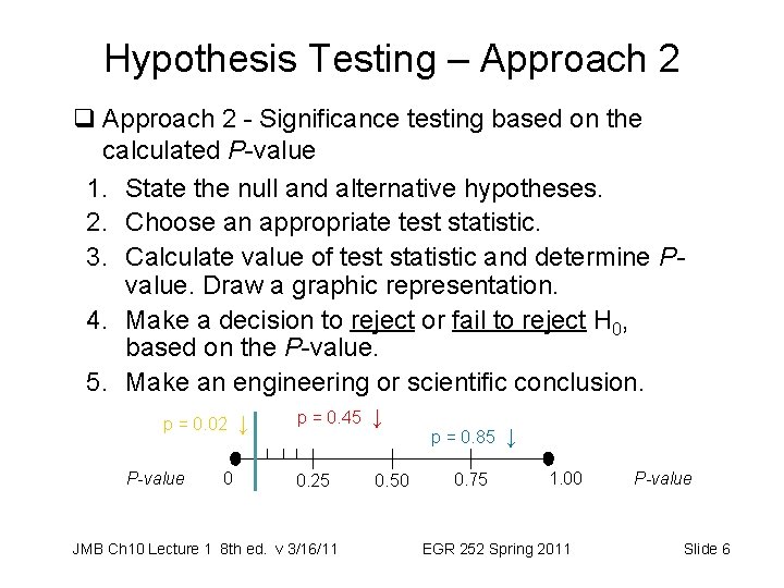 Hypothesis Testing – Approach 2 q Approach 2 - Significance testing based on the