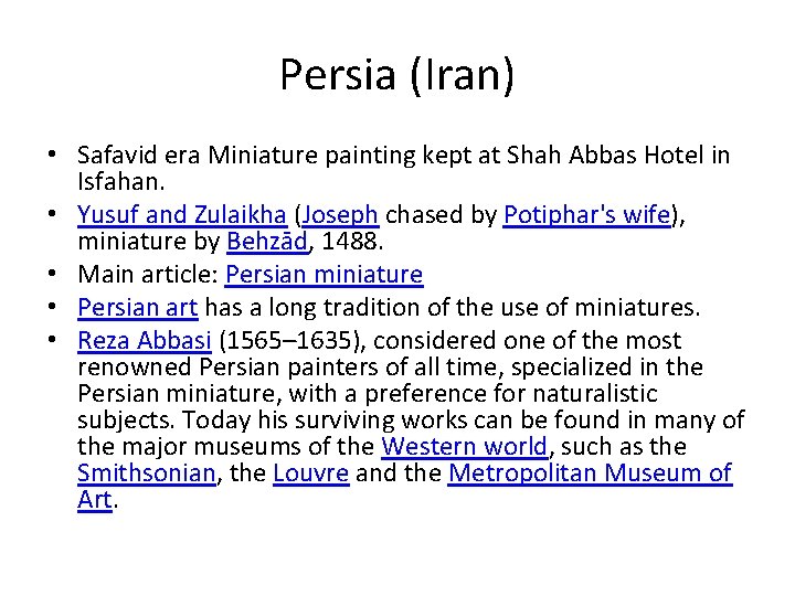 Persia (Iran) • Safavid era Miniature painting kept at Shah Abbas Hotel in Isfahan. Persia (Iran) • Safavid era Miniature painting kept at Shah Abbas Hotel in Isfahan.