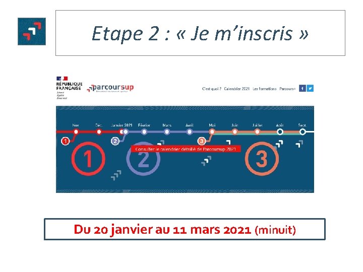 Etape 2 : « Je m’inscris » Du 20 janvier au 11 mars 2021