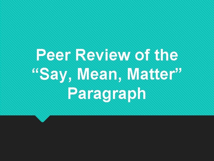Peer Review of the “Say, Mean, Matter” Paragraph 