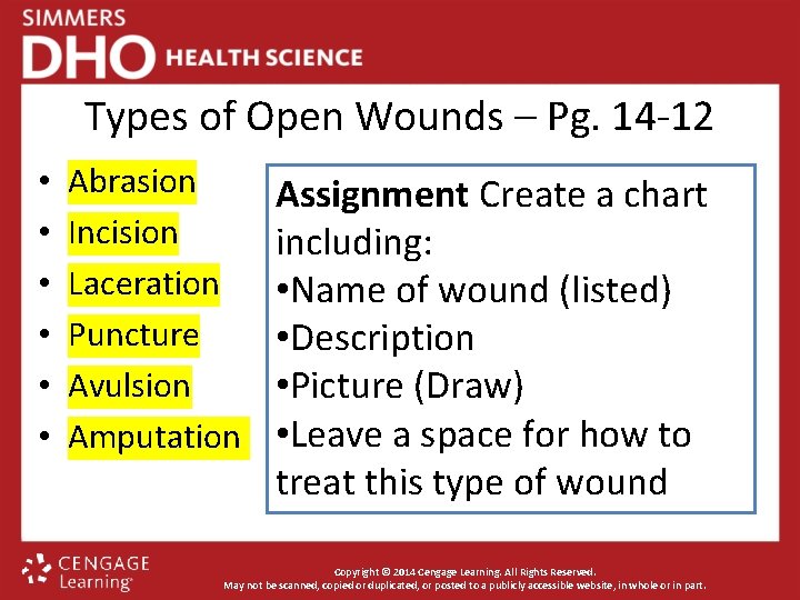 Types of Open Wounds – Pg. 14 -12 • • • Abrasion Incision Laceration