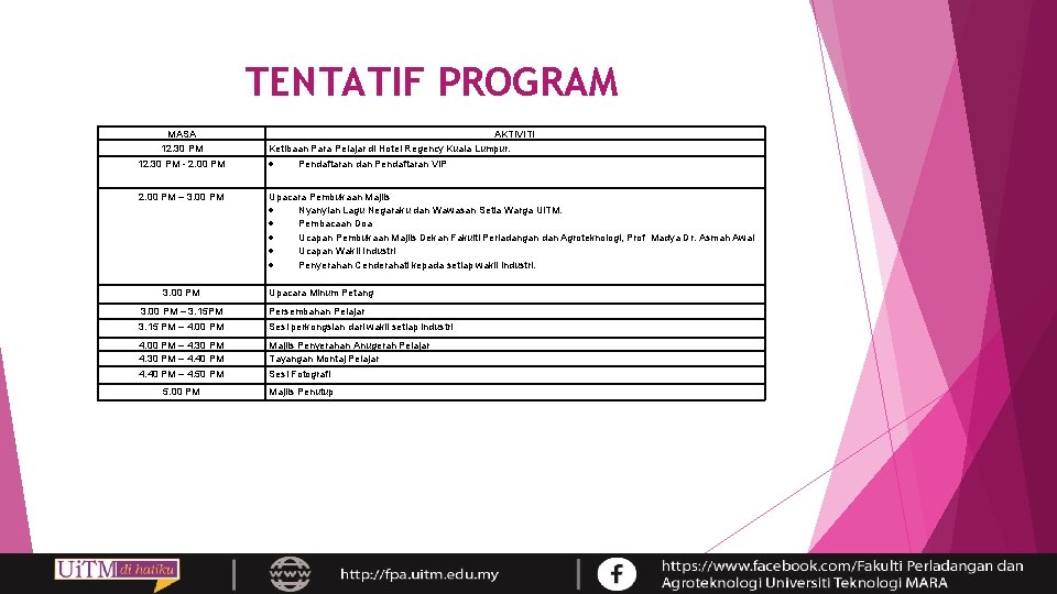 TENTATIF PROGRAM MASA 12. 30 PM AKTIVITI Ketibaan Para Pelajar di Hotel Regency Kuala