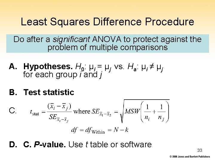 Least Squares Difference Procedure Do after a significant ANOVA to protect against the problem