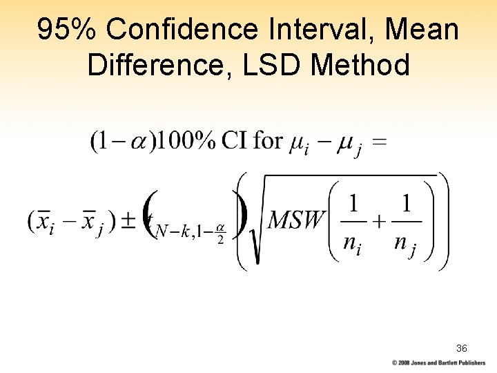 95% Confidence Interval, Mean Difference, LSD Method 36 