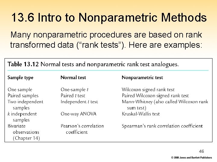 13. 6 Intro to Nonparametric Methods Many nonparametric procedures are based on rank transformed