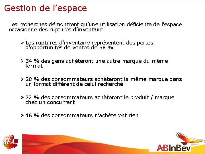 Gestion de l’espace Les recherches démontrent qu’une utilisation déficiente de l’espace occasionne des ruptures