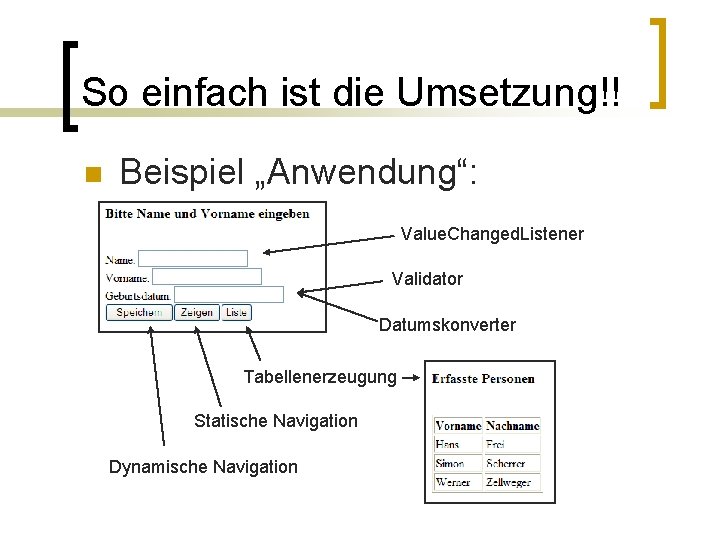 So einfach ist die Umsetzung!! n Beispiel „Anwendung“: Value. Changed. Listener Validator Datumskonverter Tabellenerzeugung